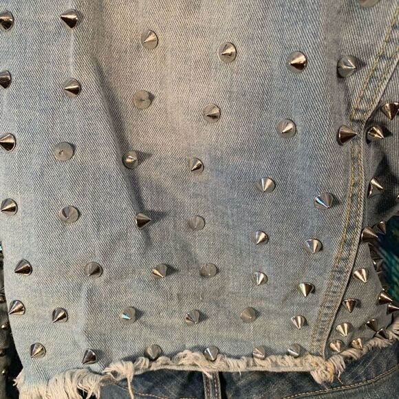 Women’s Blue Jean Riveted Studs & Spikes Denim Jacket - Picture 7 of 17